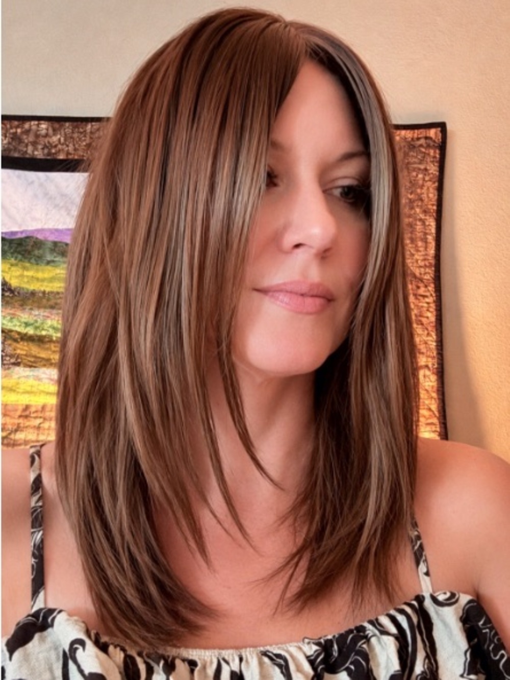 Silky soft 16” chestnut brown wolf cut, layered style wig